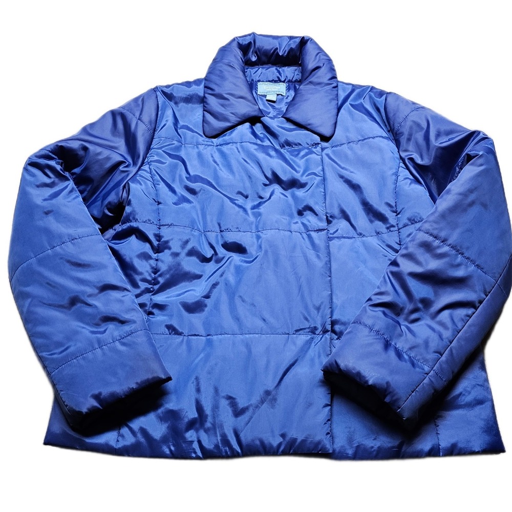 Simply Vera Vera Wang Puffer Jacket Womens M Blue Insulated Collared Snap Front